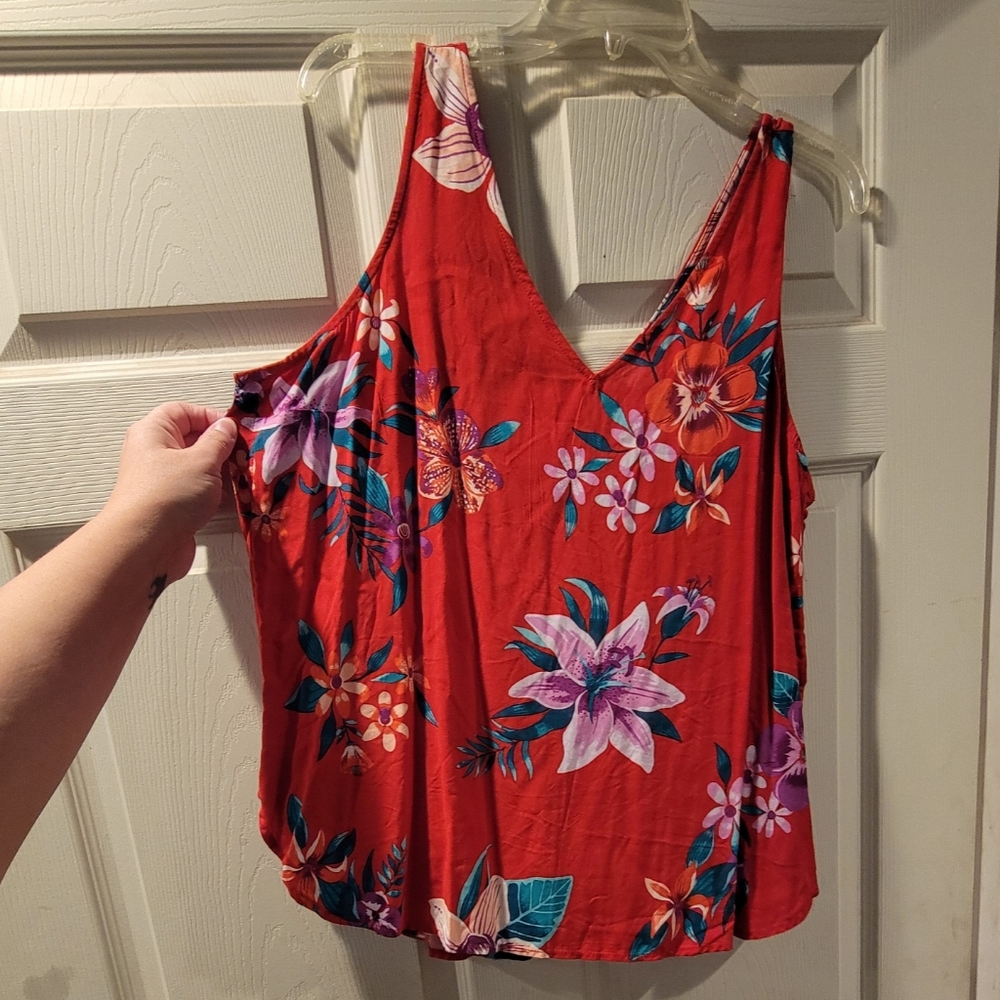 Old Navy Red Floral V-neck Tank